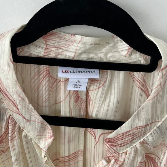 Liz Claiborne Short Sleeve Floral Satin Cream & Pink Dress w/ Slip Plus Size 1X - Picture 7 of 8